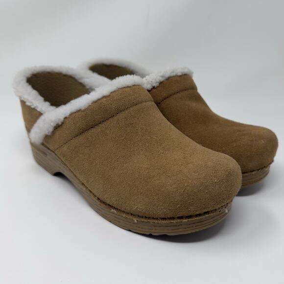 Dansko Shearling Clog Mules Women’s 8 Tan Suede Fur Lined Comfort Slip Ons - Picture 12 of 13